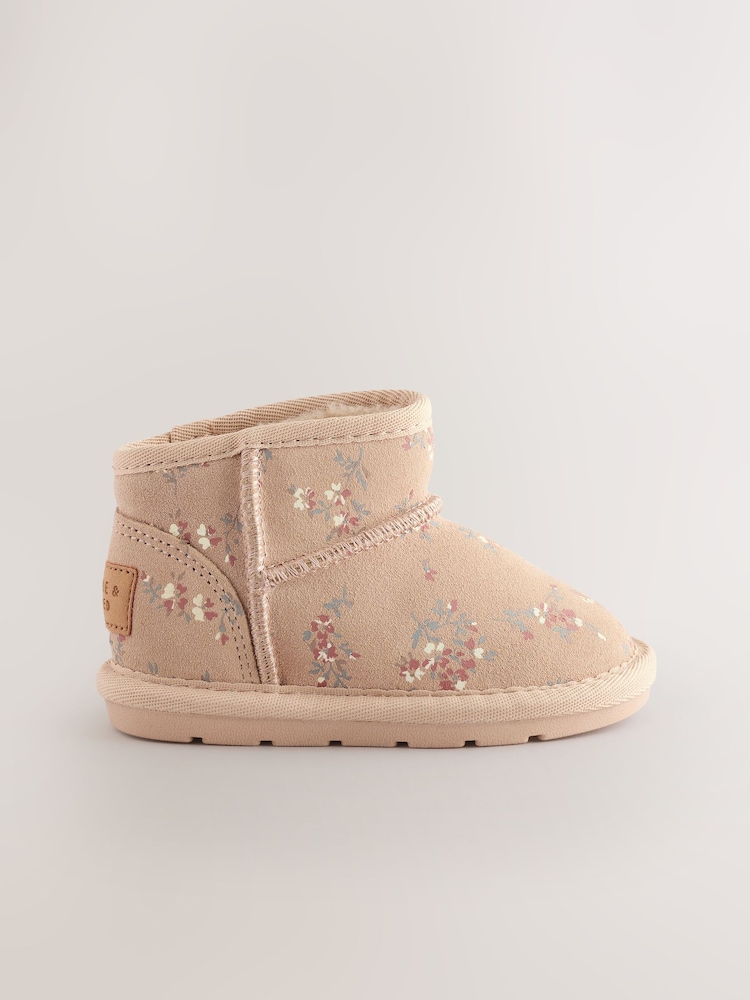 Neutral Floral Water Repellent Standard Fit (F) Suede Pull On Boots - Image 2 of 5