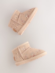 Neutral Floral Water Repellent Standard Fit (F) Suede Pull On Boots - Image 3 of 5