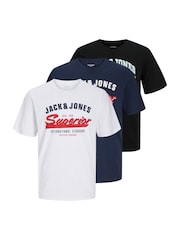 JACK & JONES Junior Blue 100% Cotton Logo Short Sleeve T-Shirts 3 Pack - Image 1 of 4