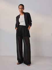 Black Sheer Wide Leg Trousers With Shorts Lining - Image 1 of 8