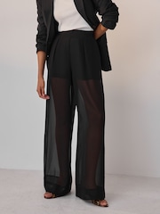 Black Sheer Wide Leg Trousers With Shorts Lining - Image 2 of 8