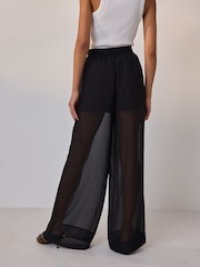 Black Sheer Wide Leg Trousers With Shorts Lining - Image 3 of 8
