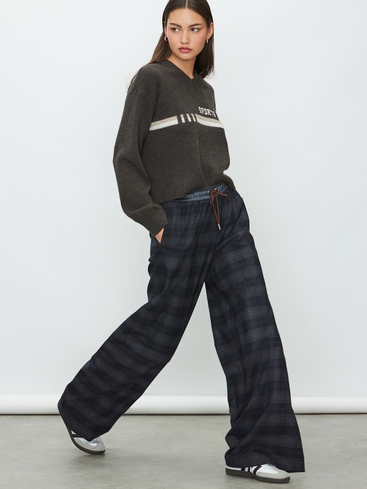 Navy Satin Waistband Wide Leg Trousers - Image 1 of 8