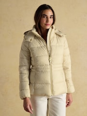 Joules Hadlow Neutral Showerproof Padded Coat with Hood - Image 1 of 10