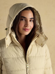 Joules Hadlow Neutral Showerproof Padded Coat with Hood - Image 7 of 10