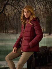 Joules Hadlow Red Showerproof Padded Coat with Hood - Image 1 of 3