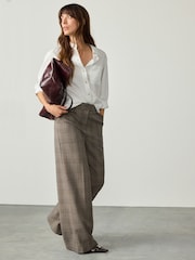 Grey Check Brushed High Waisted Wide Leg Tailored Trousers - Image 2 of 4