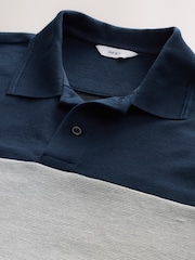 Navy Blue/Grey 100% Cotton Short Sleeve Button Up Block Polo Shirt - Image 7 of 8