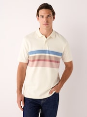 Ecru White 100% Cotton Short Sleeve Button Up Block Polo Shirt - Image 1 of 8