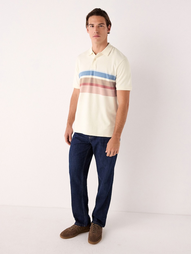 Ecru White 100% Cotton Short Sleeve Button Up Block Polo Shirt - Image 2 of 8