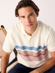 Ecru White 100% Cotton Short Sleeve Button Up Block Polo Shirt - Image 3 of 8