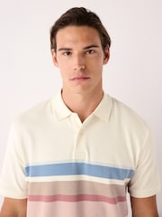 Ecru White 100% Cotton Short Sleeve Button Up Block Polo Shirt - Image 5 of 8
