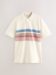 Ecru White 100% Cotton Short Sleeve Button Up Block Polo Shirt - Image 6 of 8