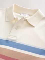 Ecru White 100% Cotton Short Sleeve Button Up Block Polo Shirt - Image 8 of 8