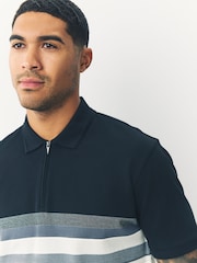 Black/White 100% Cotton Short Sleeve Zip Neck Block Polo Shirt - Image 4 of 6