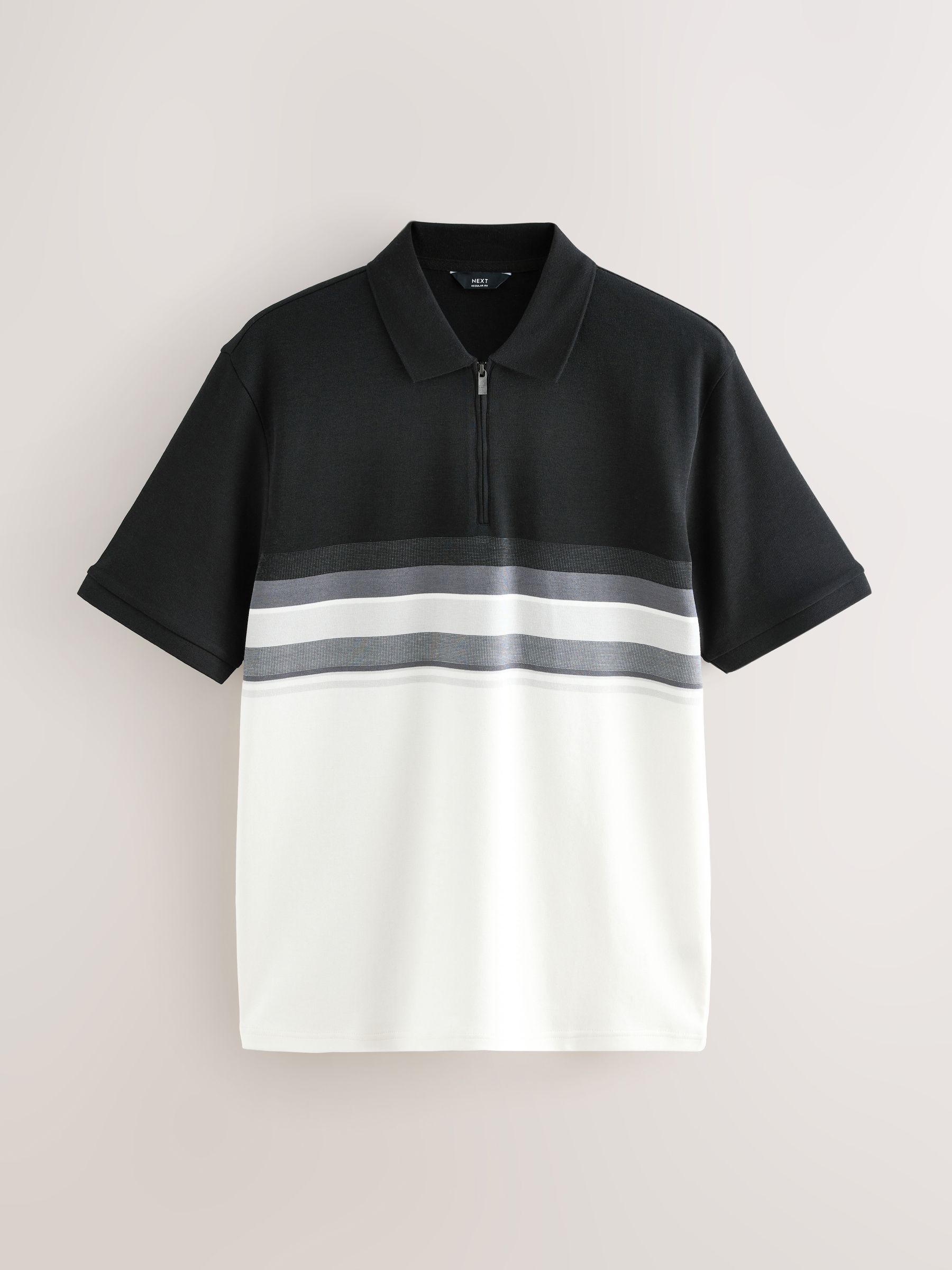 Buy Black/White Zip Neck Short Sleeve Block Polo Shirt from Next USA