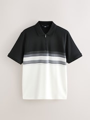Black/White 100% Cotton Short Sleeve Zip Neck Block Polo Shirt - Image 5 of 6
