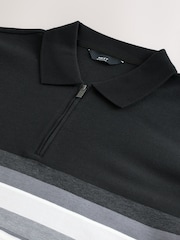 Black/White 100% Cotton Short Sleeve Zip Neck Block Polo Shirt - Image 6 of 6