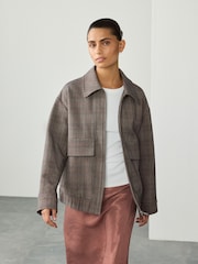 Grey Check Brushed Collared Bomber Jacket - Image 3 of 8