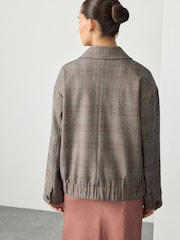 Grey Check Brushed Collared Bomber Jacket - Image 4 of 8