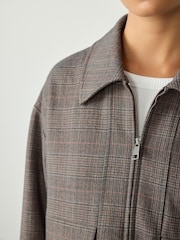 Grey Check Brushed Collared Bomber Jacket - Image 5 of 8