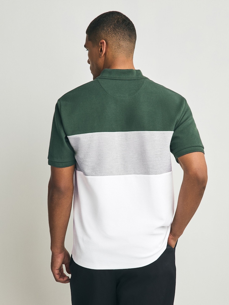 Green/Grey 100% Cotton Short Sleeve Button Up Block Polo Shirt - Image 2 of 7