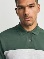 Green/Grey 100% Cotton Short Sleeve Button Up Block Polo Shirt - Image 4 of 7