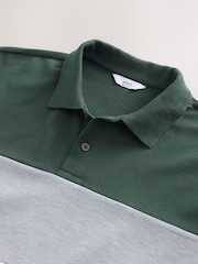 Green/Grey 100% Cotton Short Sleeve Button Up Block Polo Shirt - Image 7 of 7