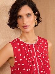 Love & Roses Red Sleeveless Scallop Detail Shell Top - Image 4 of 4
