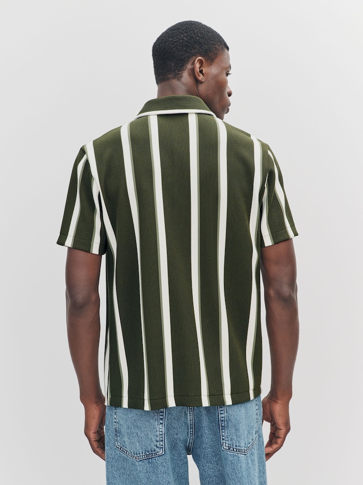 Olive Green Textured Stripe Jersey Shirt - Image 2 of 4