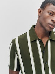 Olive Green Textured Stripe Jersey Shirt - Image 3 of 4