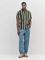 Olive Green Textured Stripe Jersey Shirt - Image 4 of 4
