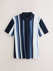 Blue Navy Vertical Stripe Quarter Zip Polo Shirt - Image 1 of 3