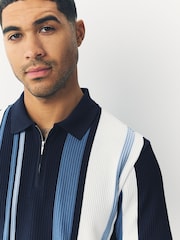 Azul marinho - Camisa polo com listras verticais com zíper - Imagem 4 de 7