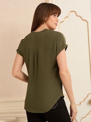 Love & Roses Khaki Sequin Trim Sequin V-Neck Blouse - Image 3 of 4