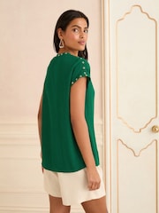 Love & Roses Green Eyelet V-Neck Short Sleeve T-Shirt - Image 4 of 4