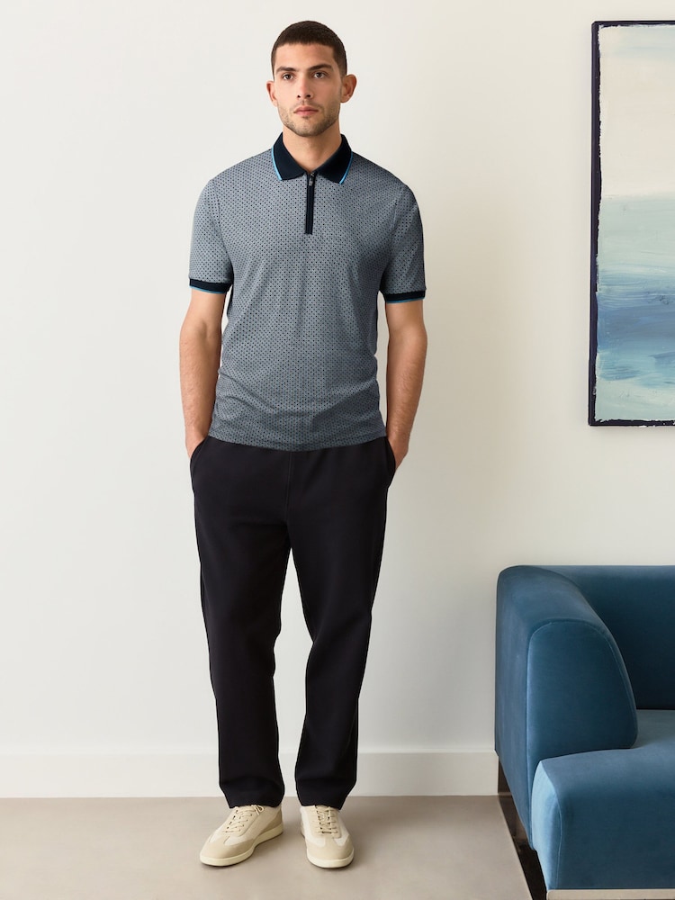 Blue Navy Geo Short Sleeve Print Polo Shirt - Image 2 of 8 Blue Navy Geo Short Sleeve Print Polo Shirt - Image 2 of 8
