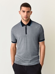 Blue Navy Geo Short Sleeve Print Polo Shirt - Image 4 of 8