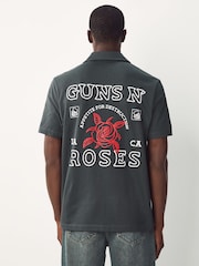 Charcoal Grey Guns N' Roses Band Graphic Print Polo Shirt - Image 1 of 9