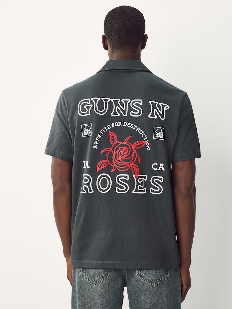 Charcoal Grey Guns N' Roses Band Graphic Print Polo Shirt - Image 1 of 9