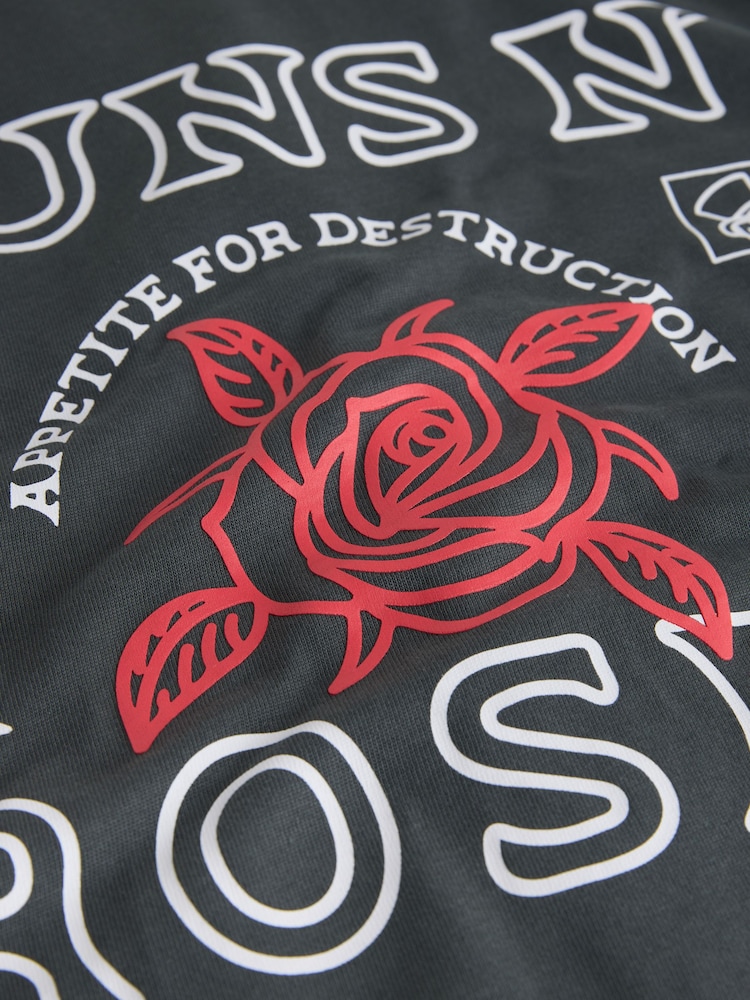 Charcoal Grey Guns N' Roses Band Graphic Print Polo Shirt - Image 9 of 9