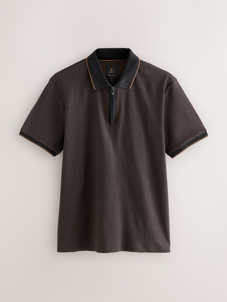 Black Short Sleeve Print Polo Shirt - Image 1 of 3