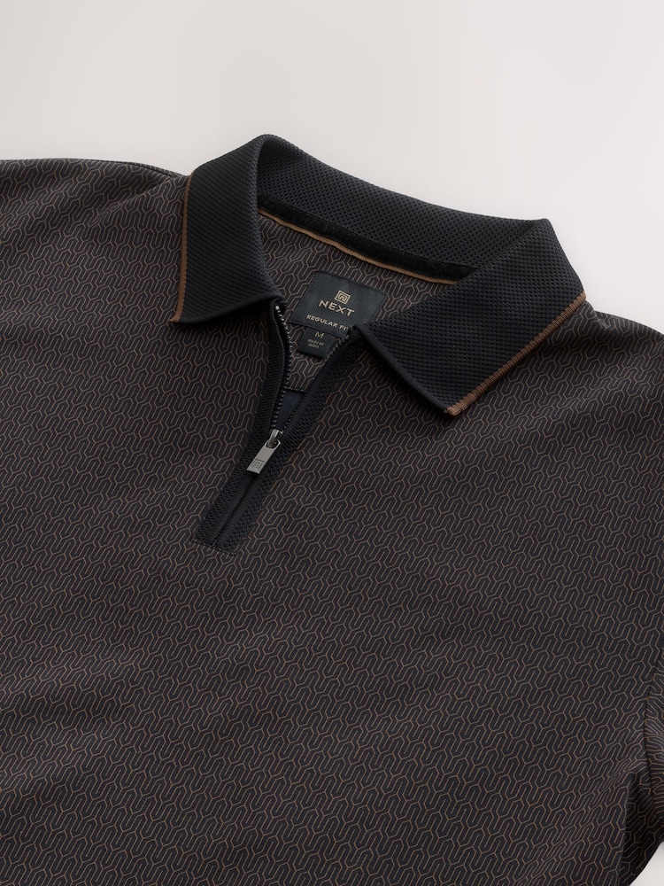 Black Short Sleeve Print Polo Shirt - Image 3 of 3