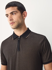 Black Short Sleeve Print Polo Shirt - Image 5 of 8