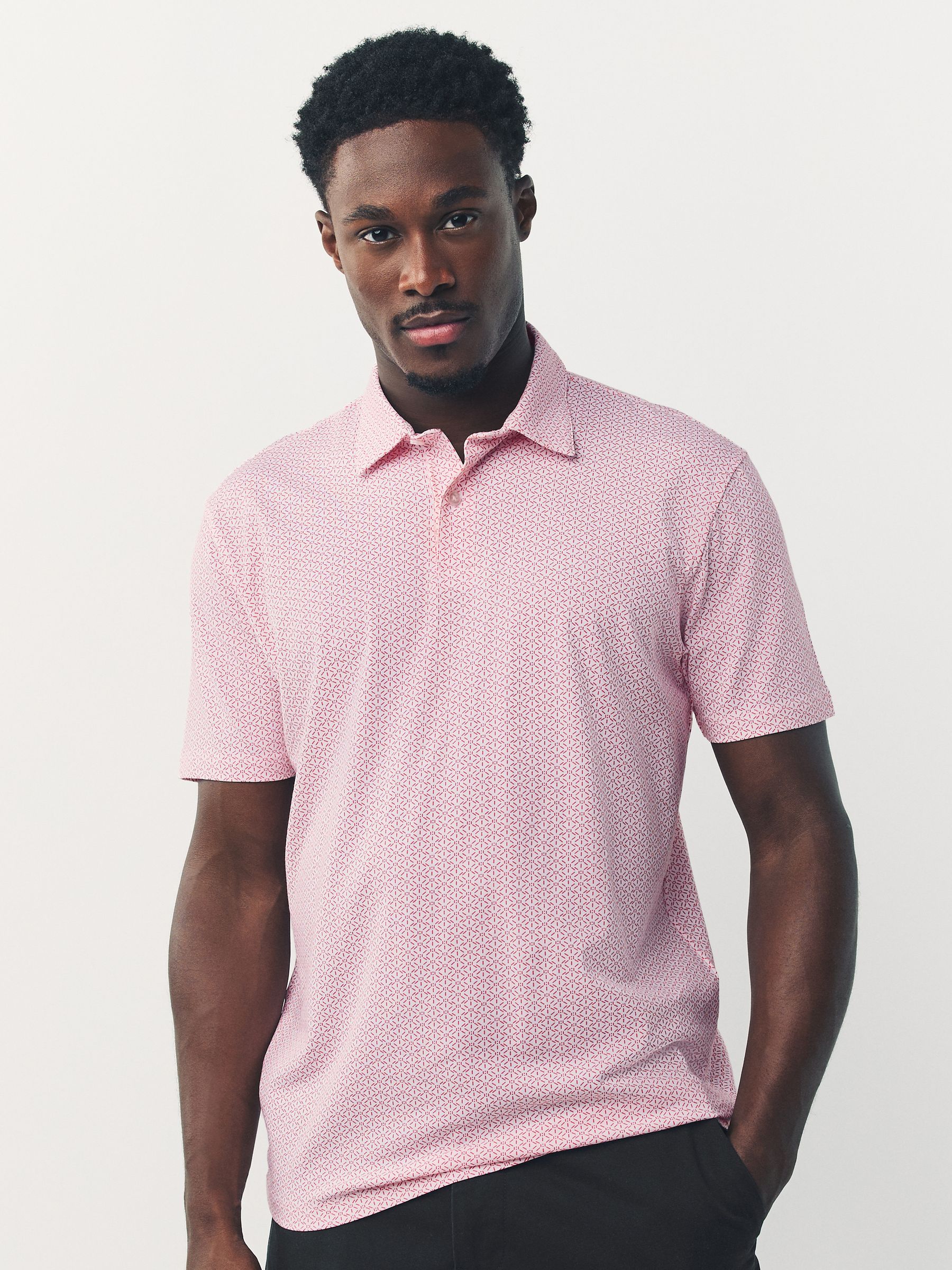 Buy Navy/Mint/Pink Geo Printed Motionflex Short Sleeve Jersey Polo