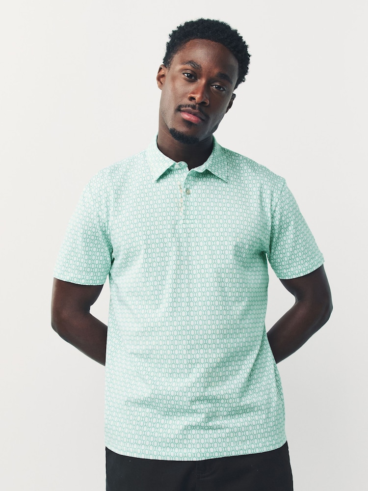 Green/Pink/Navy Geos Regular Fit Short Sleeve Jersey Polo Shirts 3 Pack - Image 8 of 8