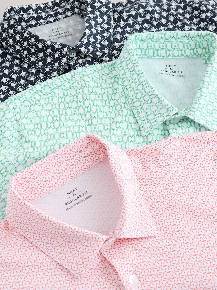Green/Pink/Navy Geos Regular Fit Short Sleeve Jersey Polo Shirts 3 Pack - Image 9 of 9