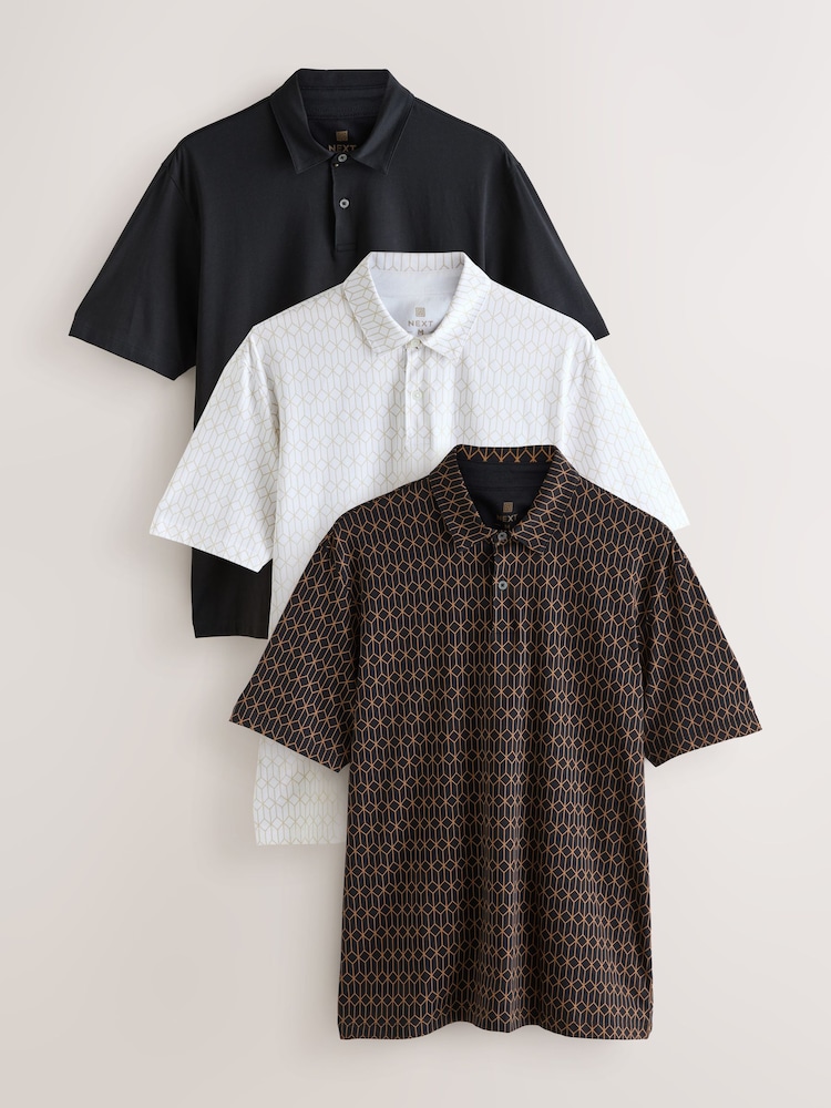 Black/Gold/White - Ajuste regular - Pacote 3 de camisas polo de manga curta - Imagem 1 de 12