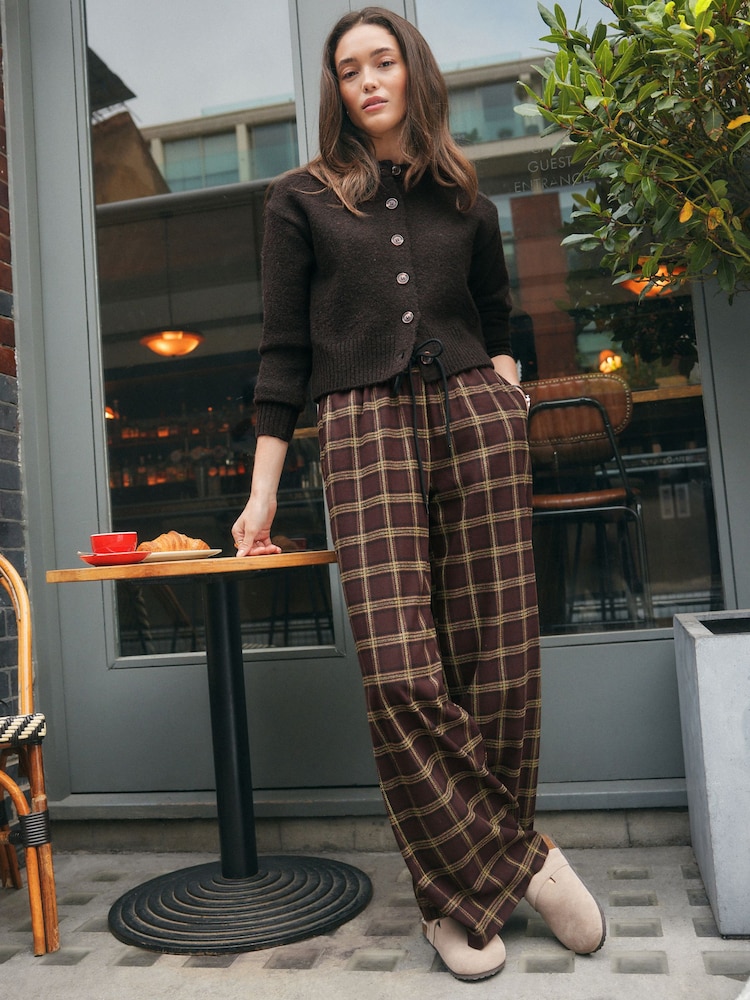 Brown Pull On Wide leg Check Trousers - Image 1 of 7 Brown Pull On Wide leg Check Trousers - Image 1 of 7
