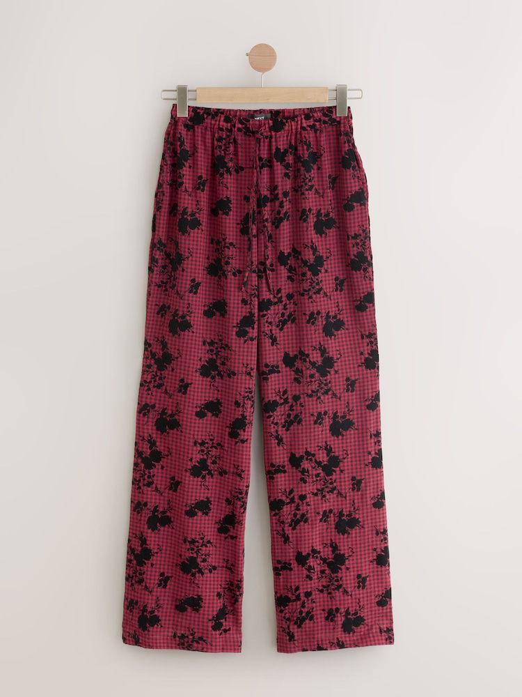 أحمر - Flocked Gingham Wide Leg Trousers - صورة 1 من 3